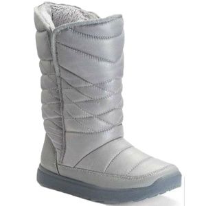 Womens Winter Boots 5 Tek Gear Silver Quilted Mid Calf Pull On Fx Fur Microfiber